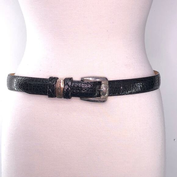 Brighton Women\'s Sz 32 Belt Black Croc Pattern #24703 Sliver Hardware Buckle